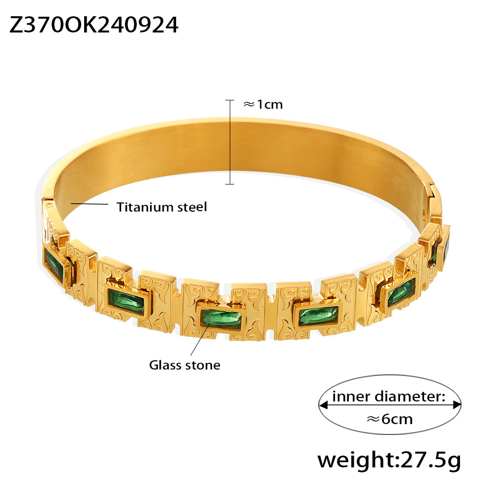 Cleopatra Green Stone Bangle | Stainless Steel