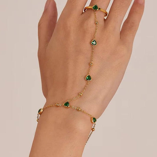 Diamond Heart Green Anja with Adjustable Ring