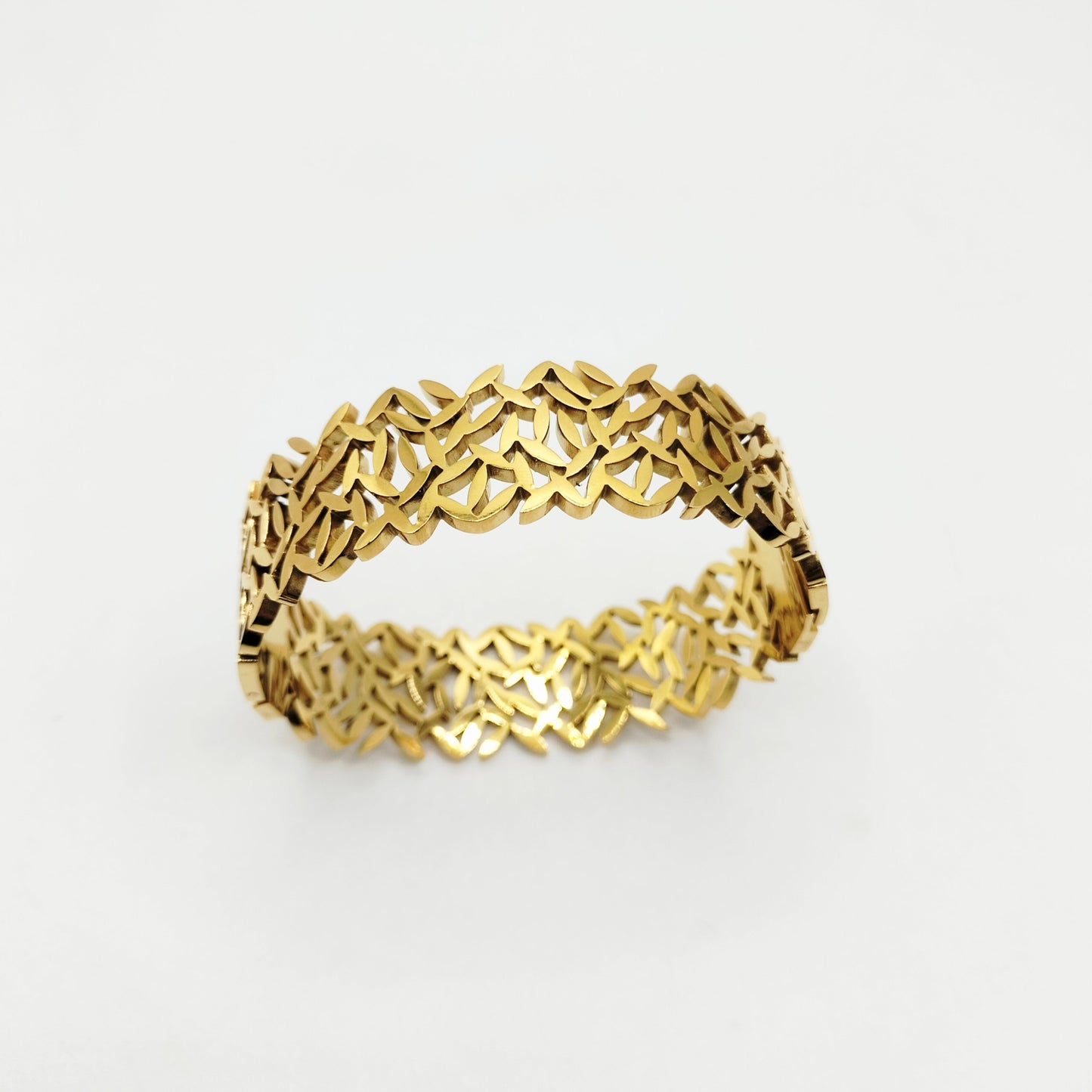 Hollow Leaf & Diamond Bangle | Stainless Steel