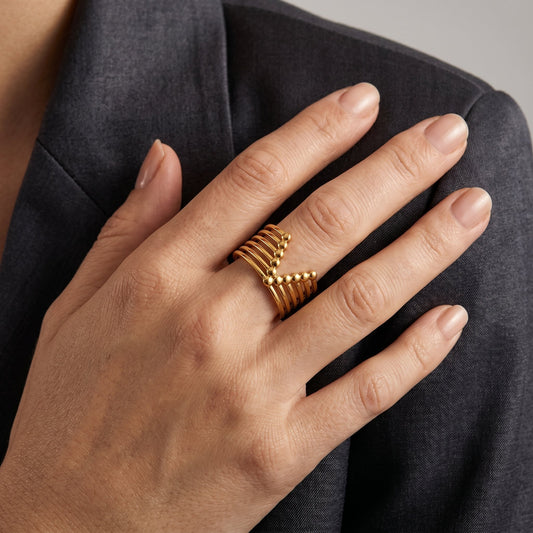 Chevron Beaded Ring - Adjustable