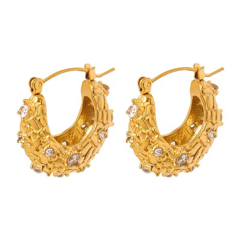 Zircon Crosshatch Hoop Earrings