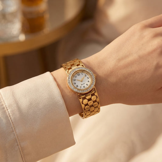 Luxury Gold-Plated Real Bangle Watch - Stainless Steel