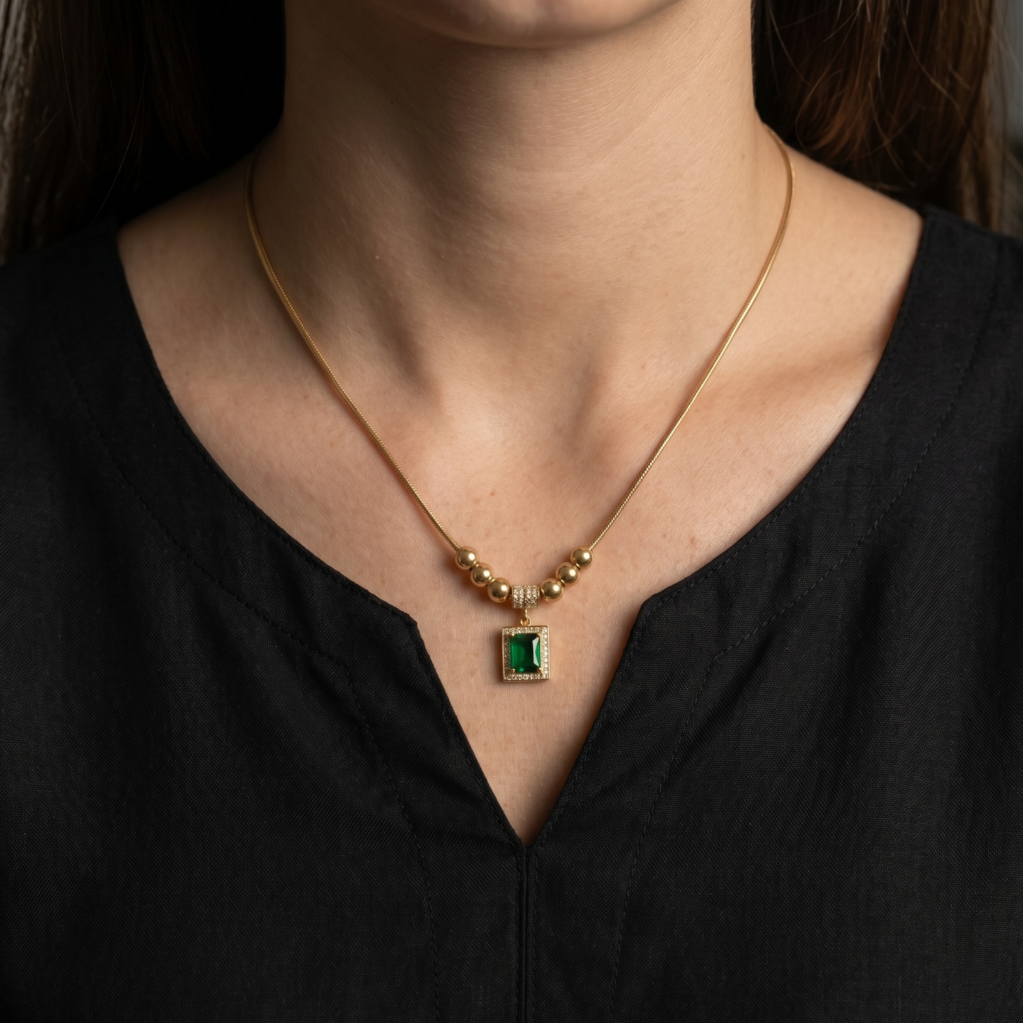 Premium Green Stone Necklace - Stainless Steel
