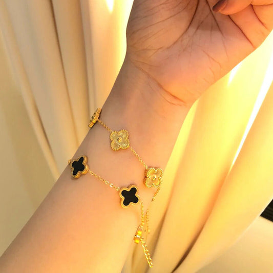 Golden & Black clover Bracelet Stack Set