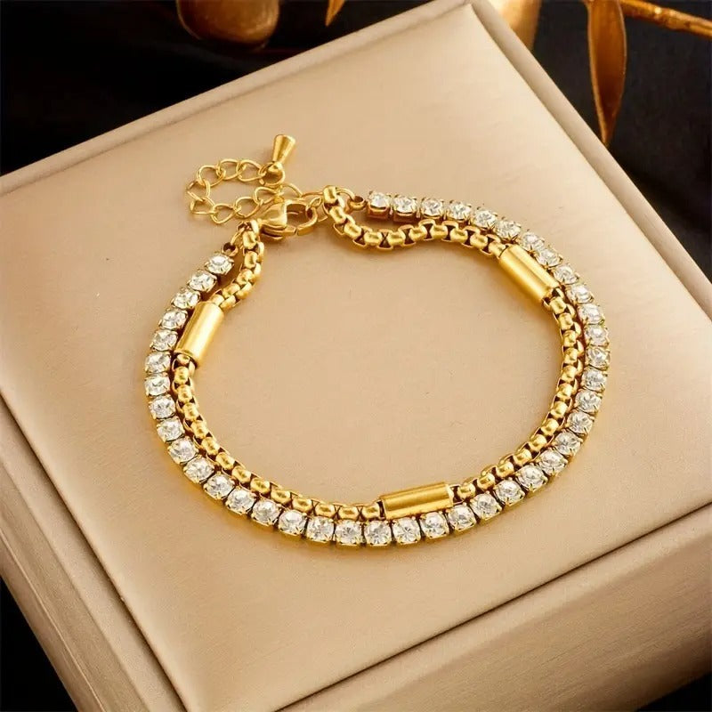 Two Layer Diamond Chain Bracelet