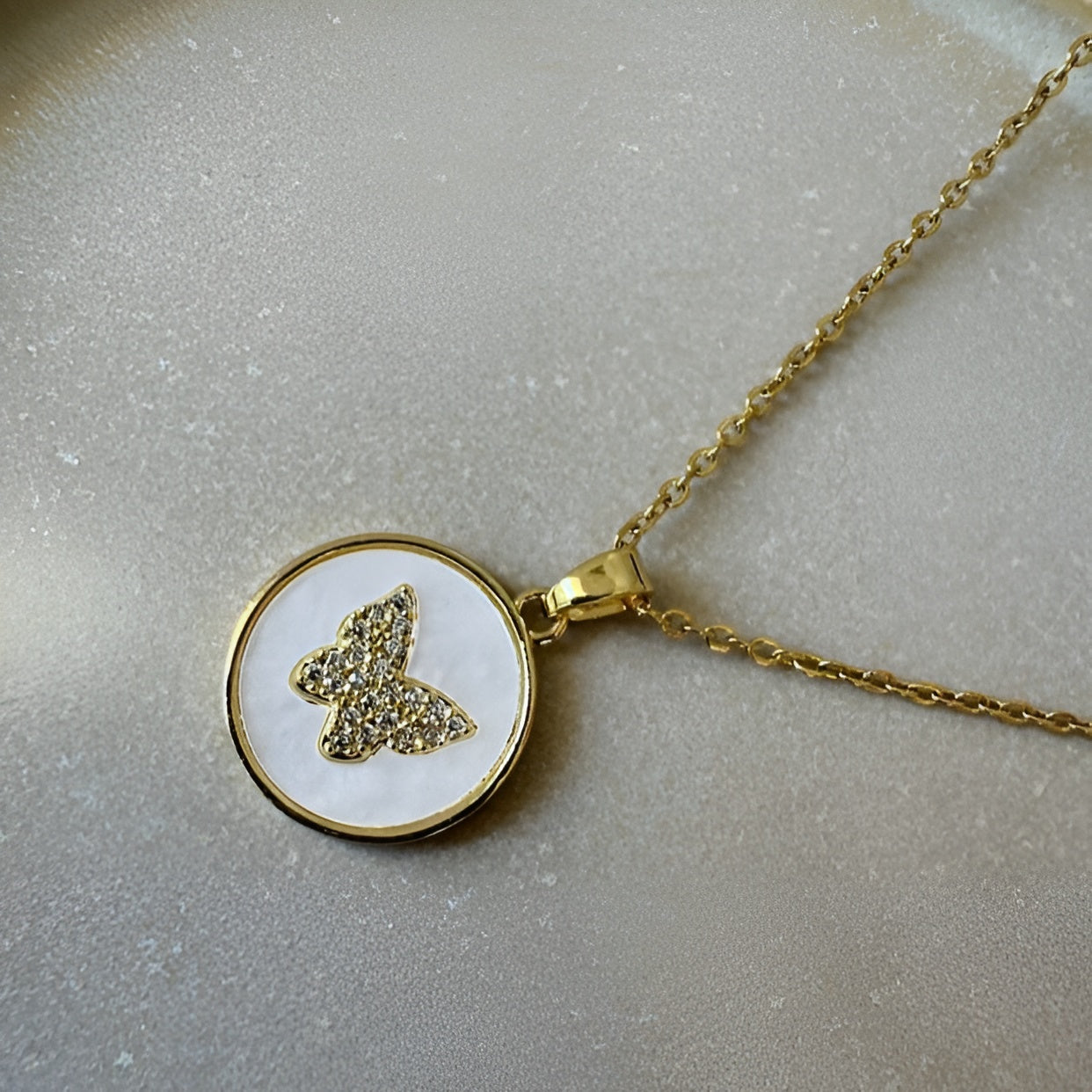 Zircon Stone Butterfly Necklace