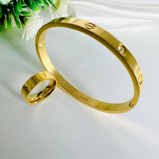 Stainless Steel Diamond Bangle with Ring
