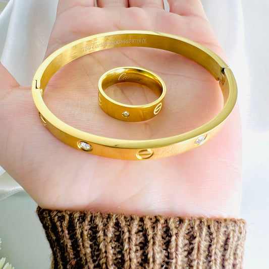 Stainless Steel Diamond Bangle with Ring