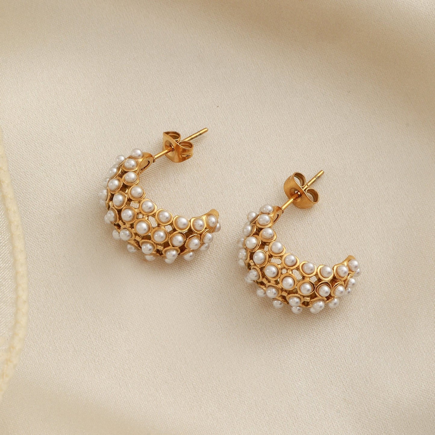 Pearl Hoop Earrings | Stainless Steel