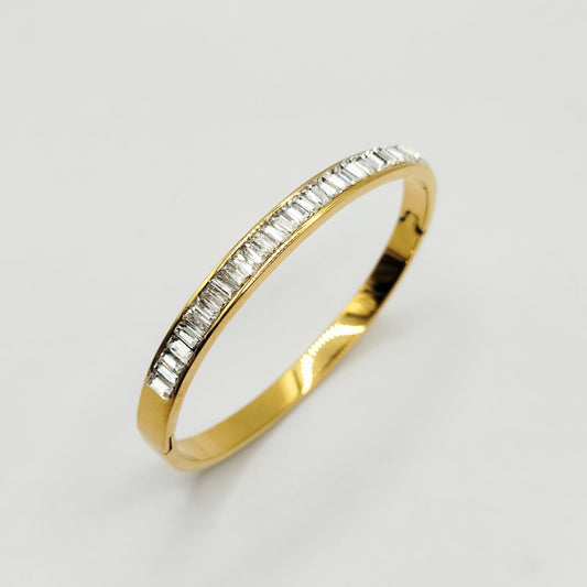 Hollow Leaf & Diamond Bangle | Stainless Steel
