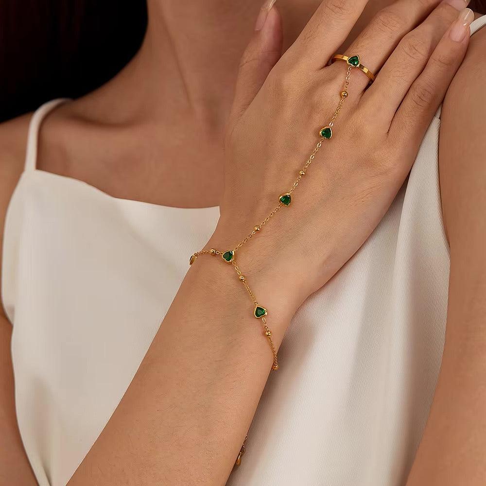 Diamond Heart Green Anja with Adjustable Ring