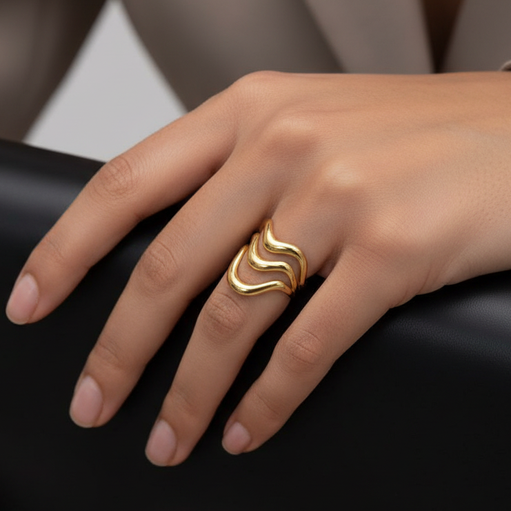 Wavy Stainless Steel Adjustable Ring