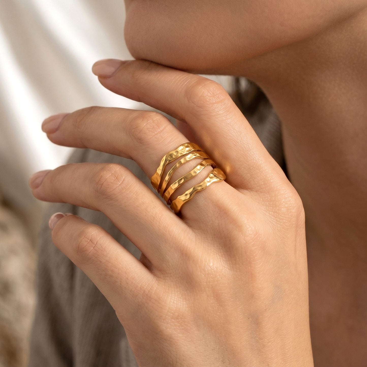 Golden Cascade Ring - Adjustable