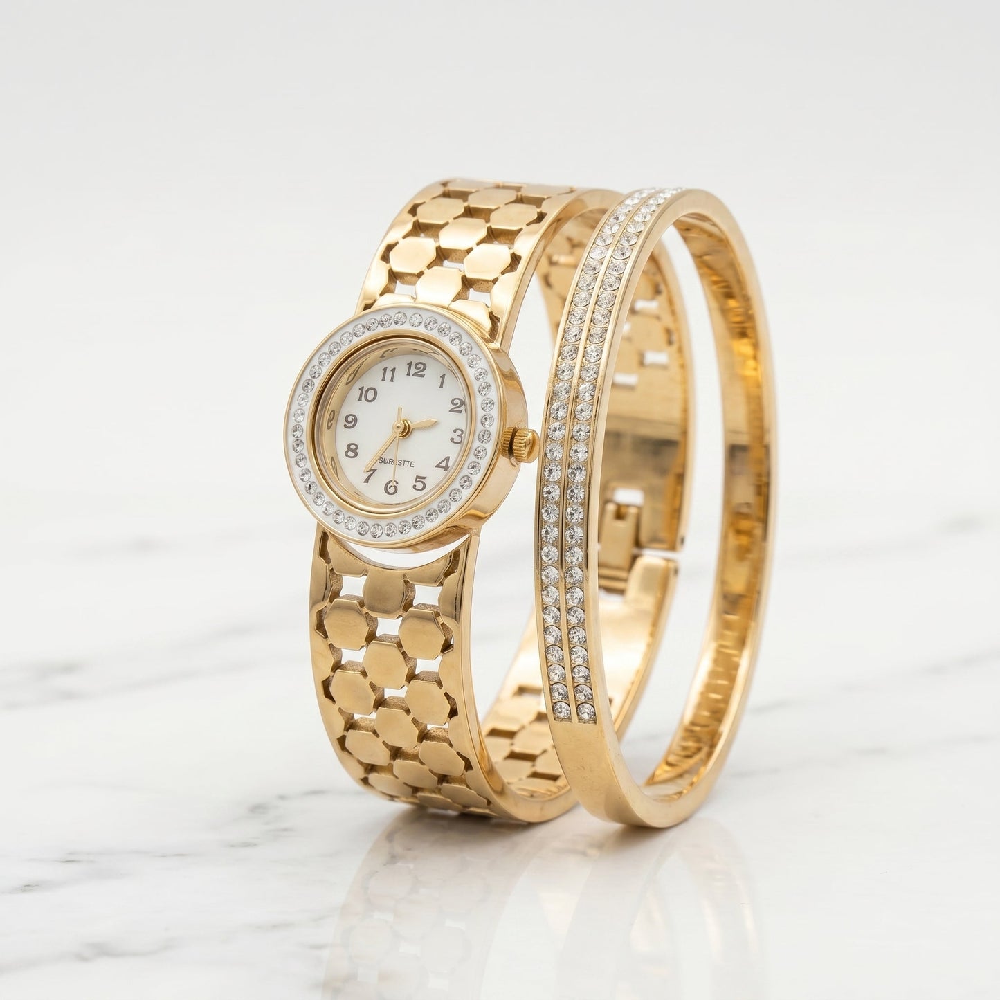 Premium Round Dial Watch + Bangle Deal - Stainless Steel
