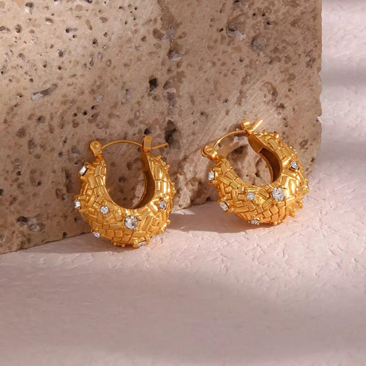 Zircon Crosshatch Hoop Earrings