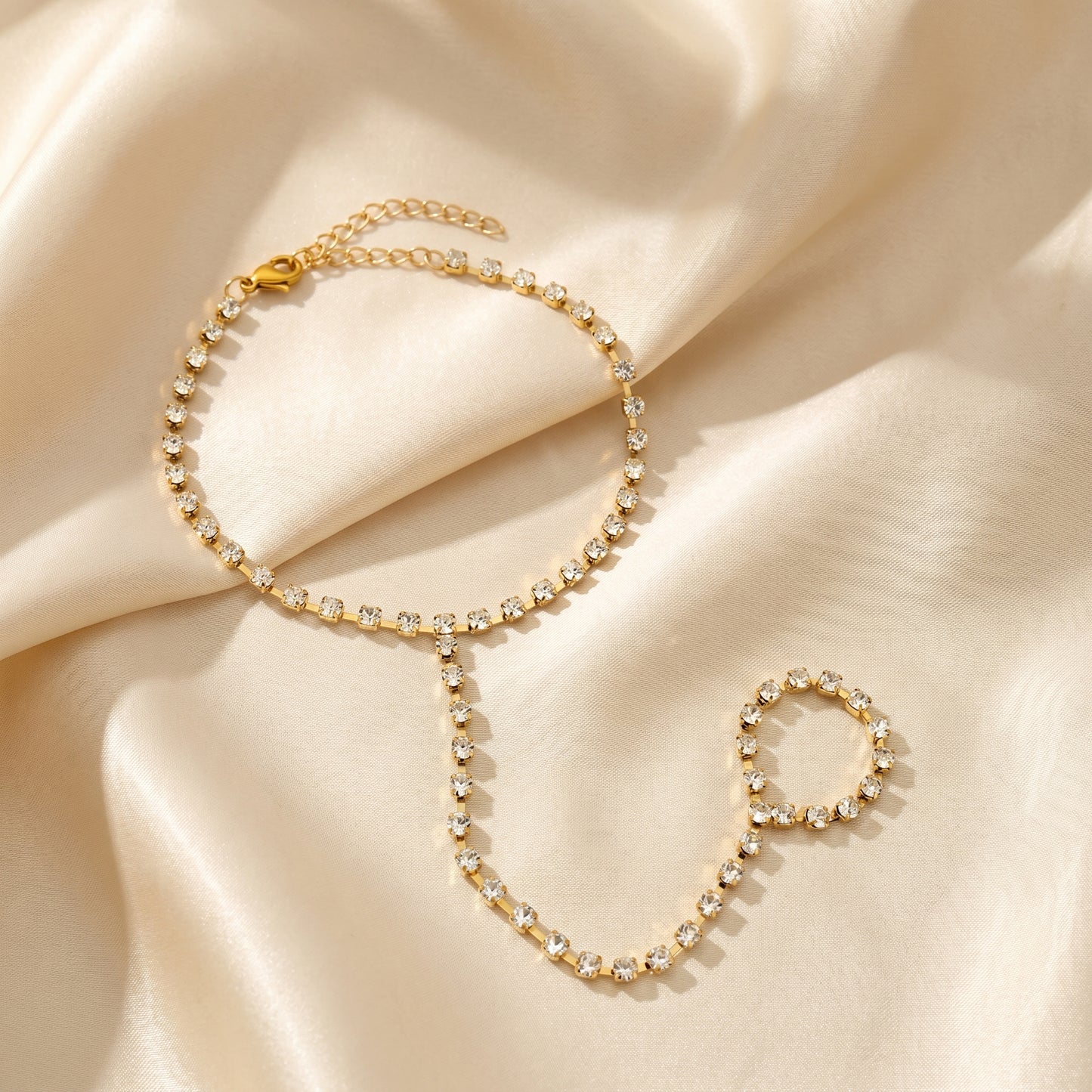 Diamond Tennis Hand Chain - Stainless Steel