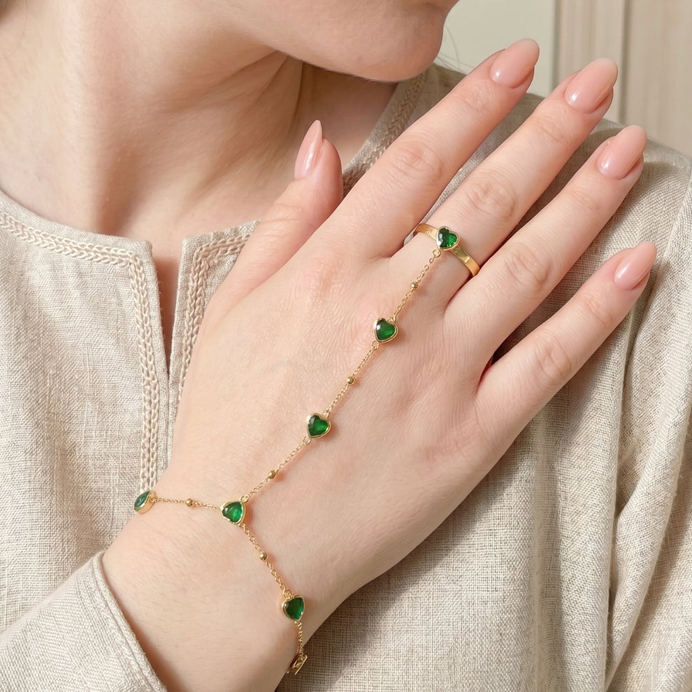 Diamond Heart Green Anja with Adjustable Ring