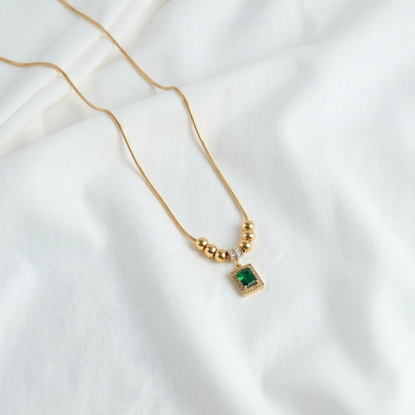 Premium Green Stone Necklace - Stainless Steel