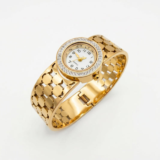 Luxury Gold-Plated Real Bangle Watch - Stainless Steel